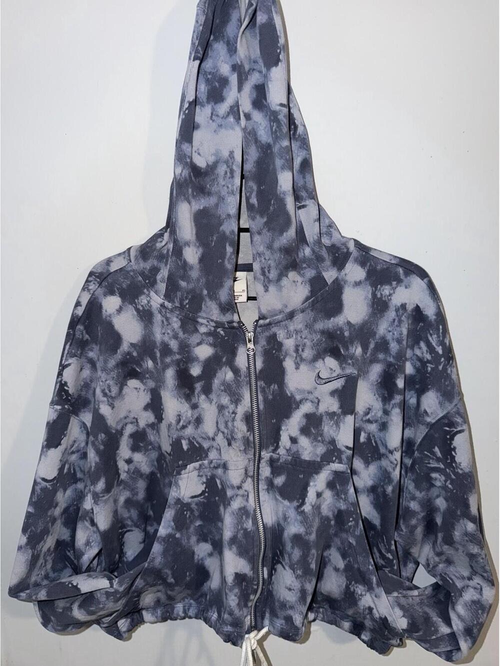 Size XL Nike  Women's Blue Multi Wave Dye Jersey Full-Zip Hoodie Cropped - Picture 8 of 8